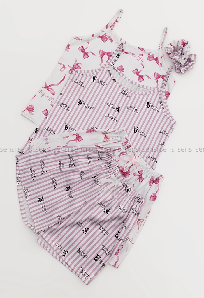 ست تاپ و شلوارک ساتن طرح دار کد1005472